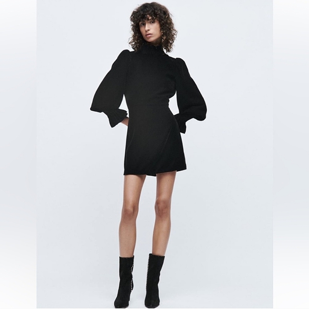 Zara Long Sleeve Velvet Mini Dress - Picture 3 of 11
